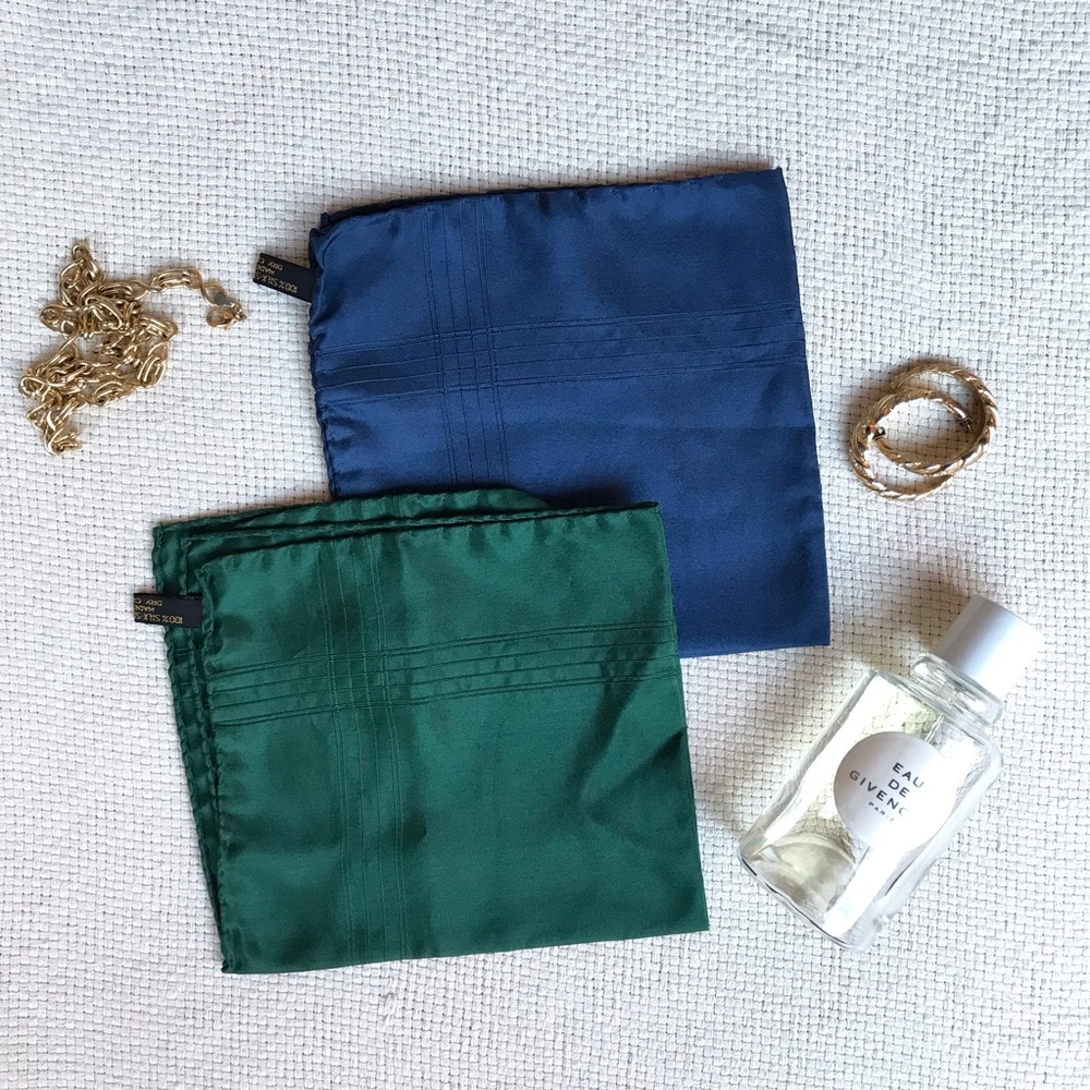 Bundle of 2 Gorgeous vintage Silk green & purple unisex scarf - made in Italy